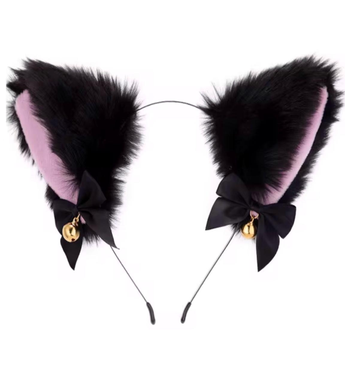FURRY CAT EARS HEAD BAND BLACK