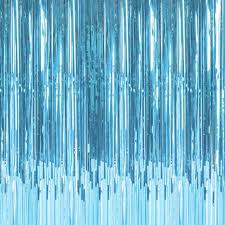 LIGHT BLUE FOIL FRINGE CURTAIN