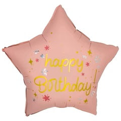 18 INCH GOLD HAPPY BIRTHDAY PINK STAR BALLOON
