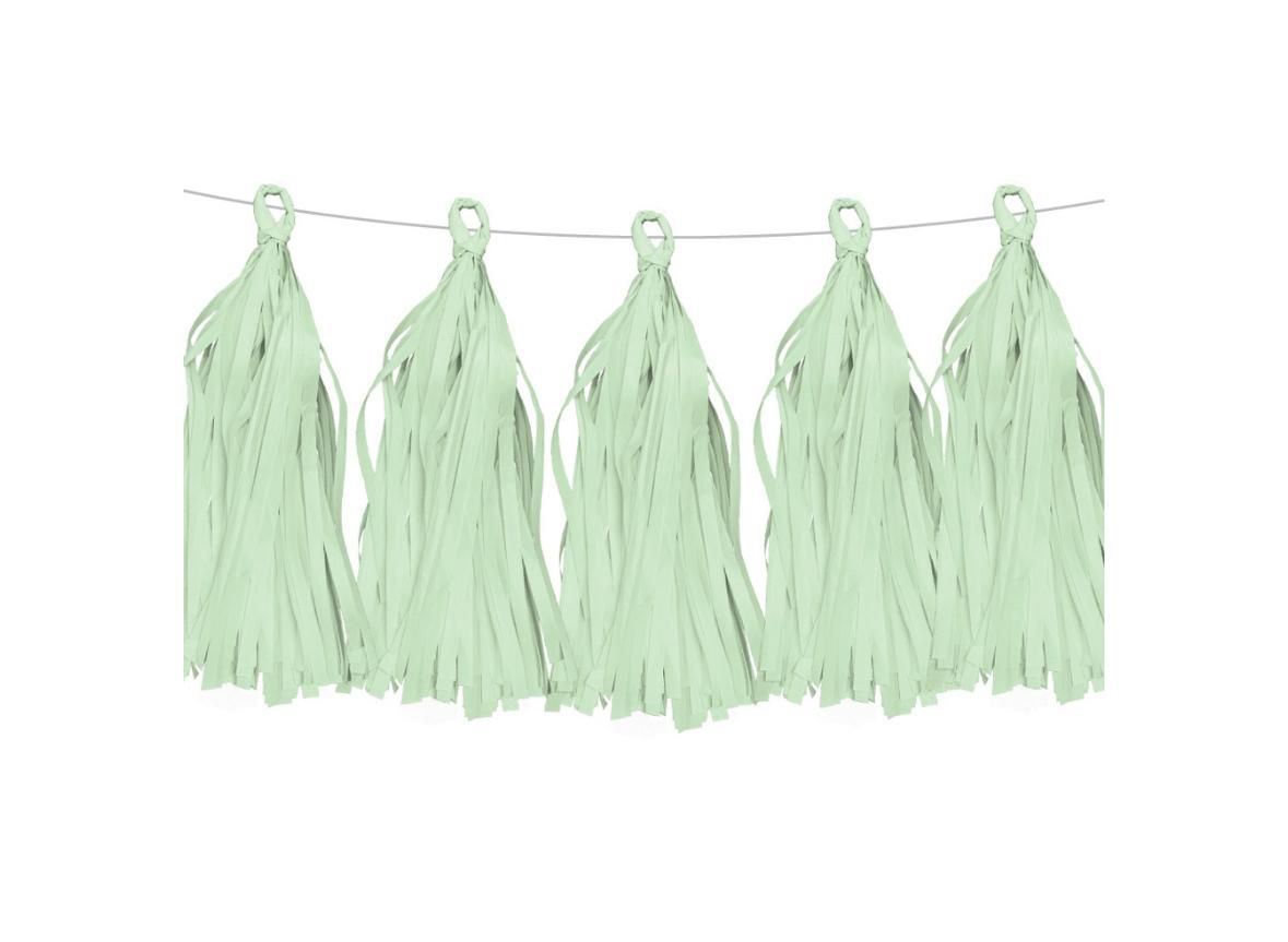 5 PAPER TASSELS PASTEL GREEN