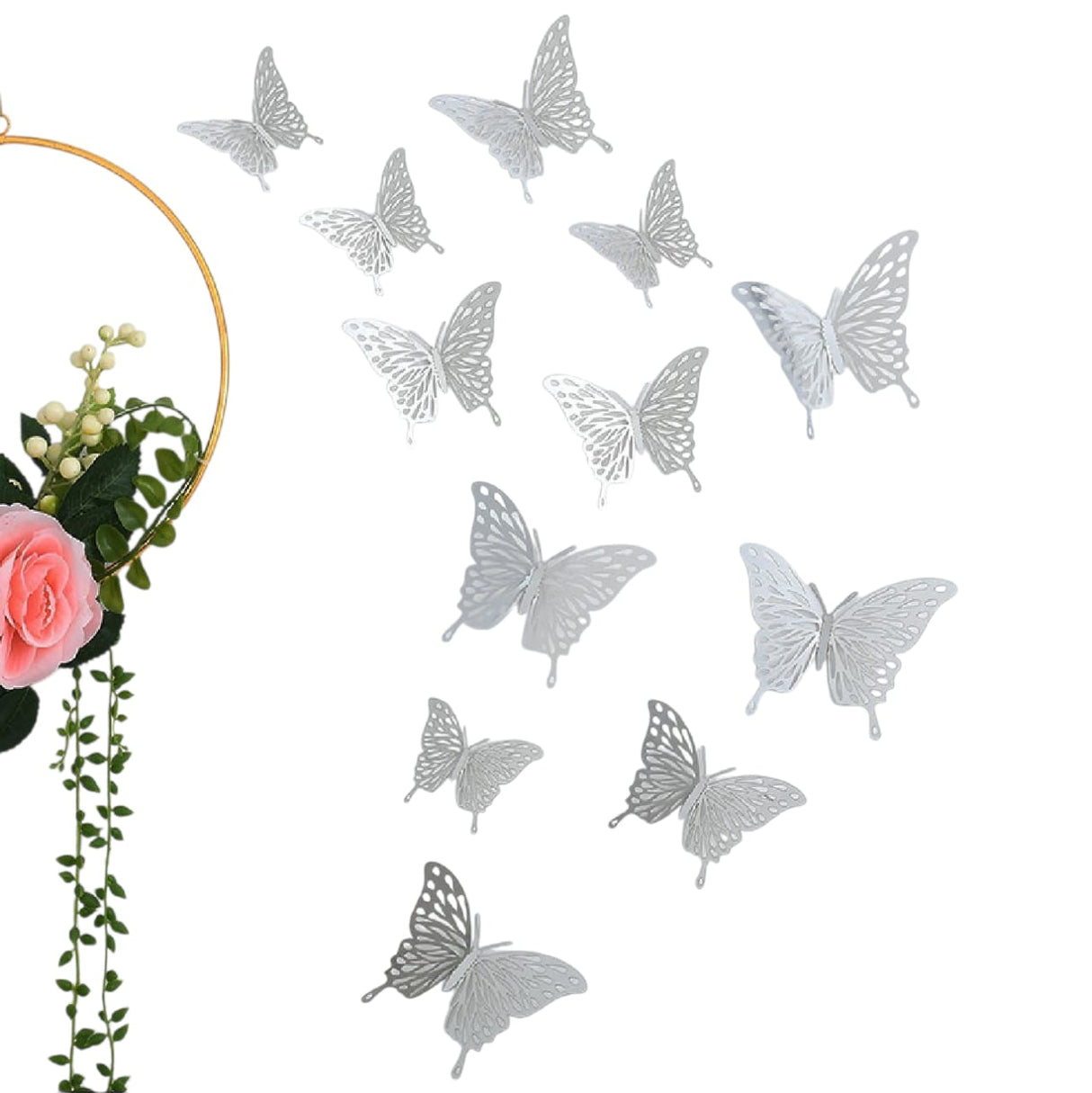 IRIDESCENT BUTTERFLIES SILVER 12 PCS