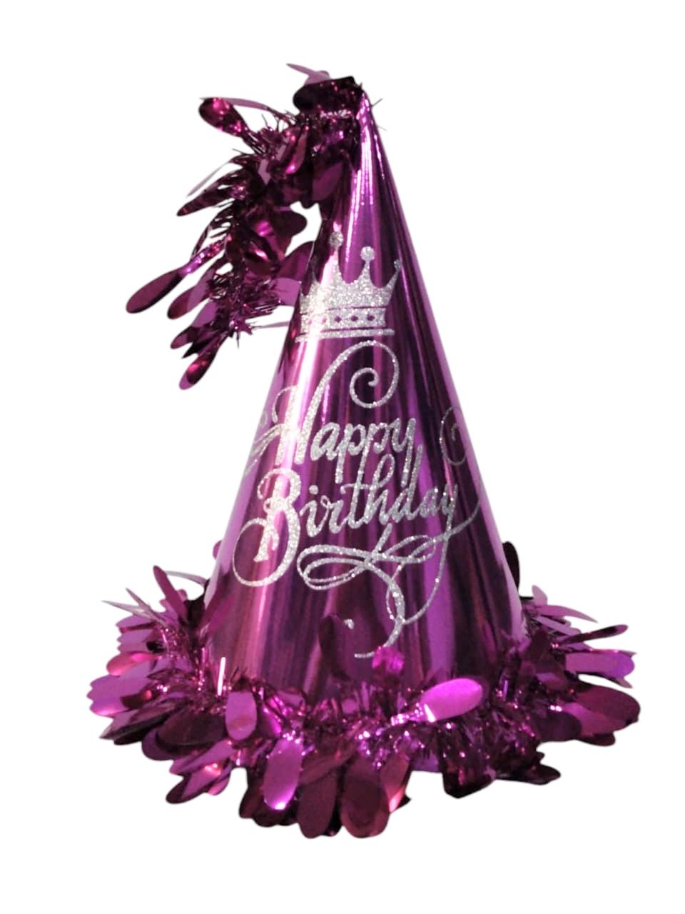 HAPPY BIRTHDAY METALLIC HATS HOT PINK