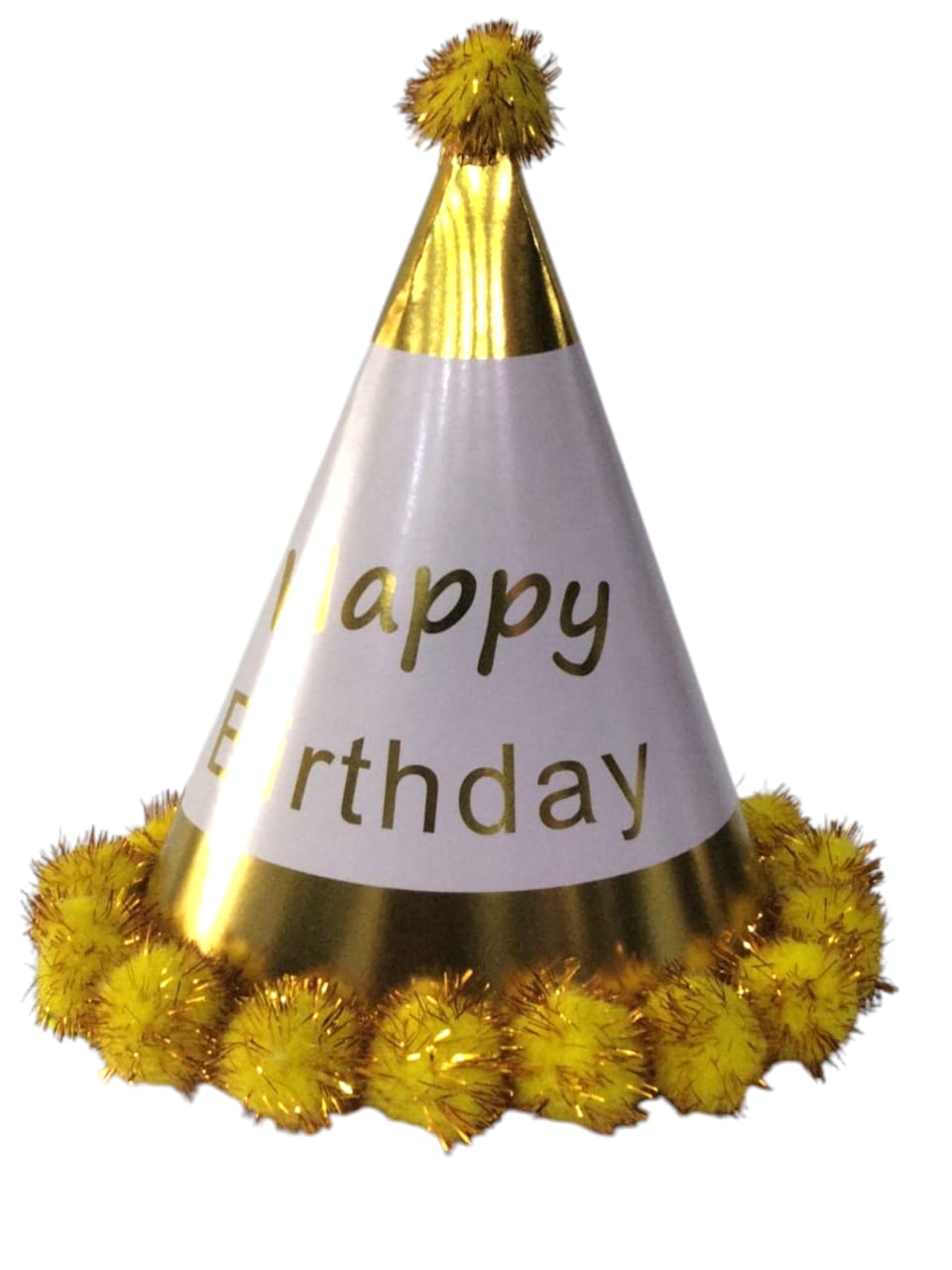 HAPPY BIRTHDAY POMPOM HAT YELLOW
