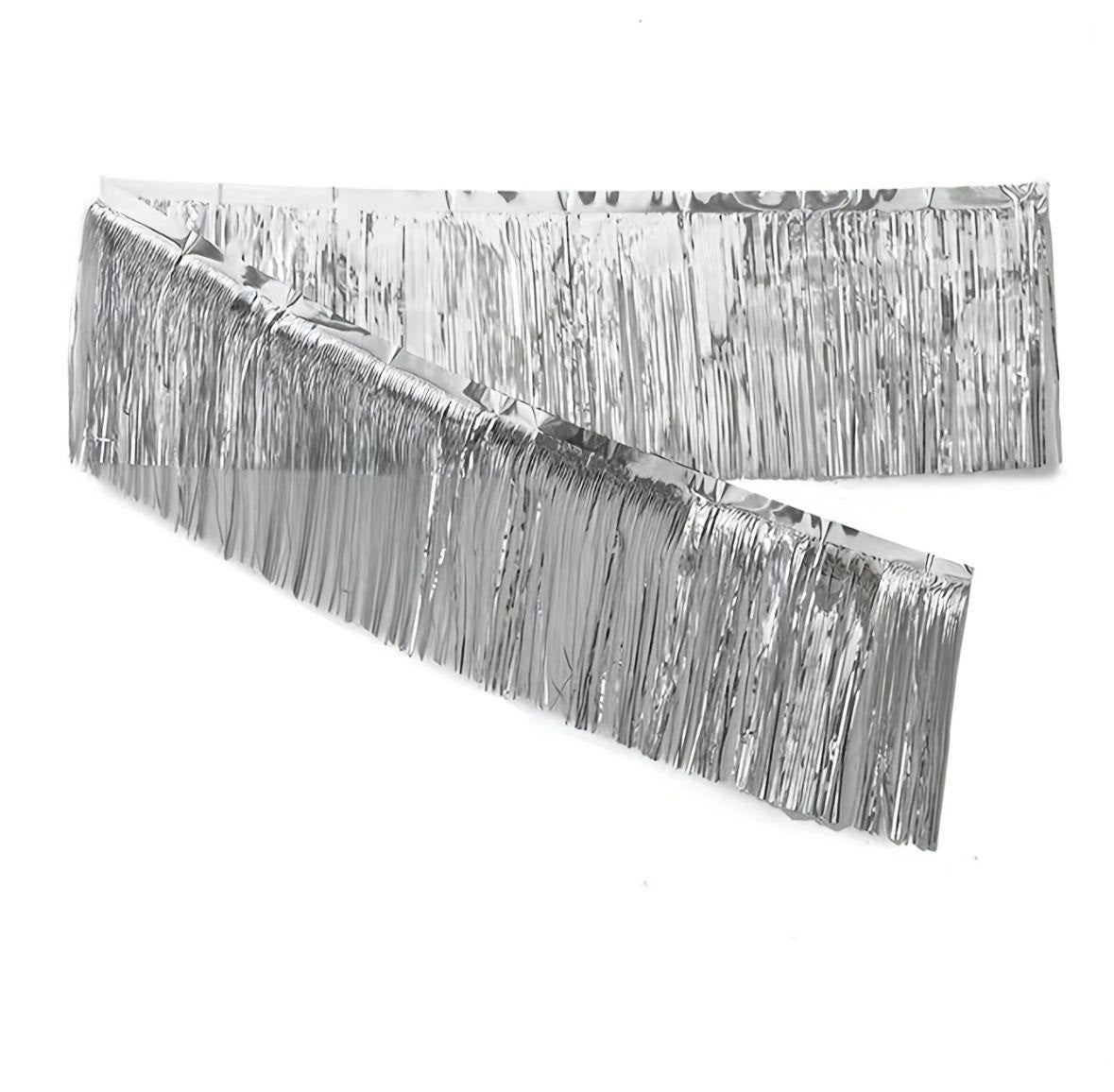 TINSEL SHORT FRINGE CURTAIN SILVER