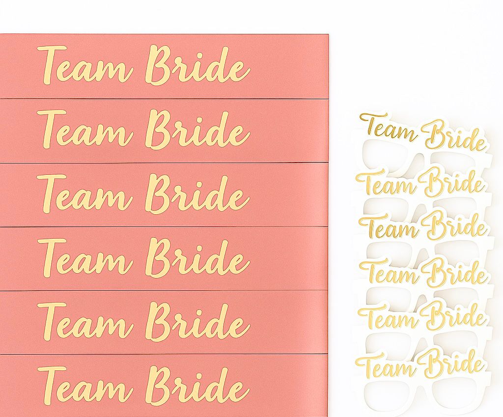 TEAM BRIDE SASH AND CARD GLASSES 6 PCS SET