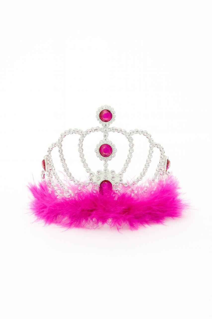 SILVER CROWN WITH HOT PINK HEART GEMS AND FEATHER