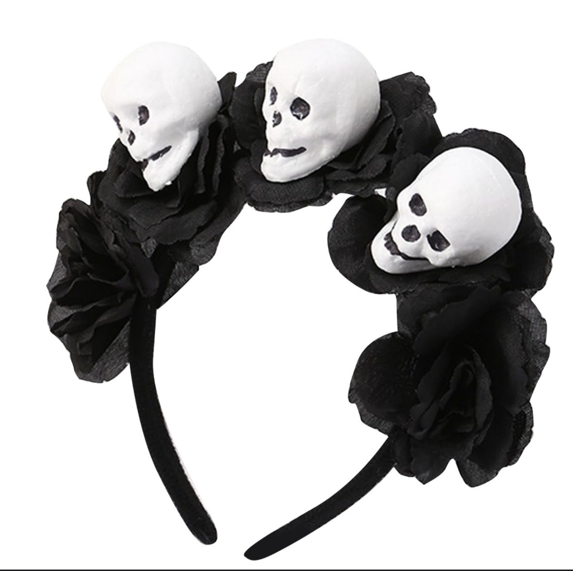 BLACK FLOWERS WITH SKULLS HEAD BAND