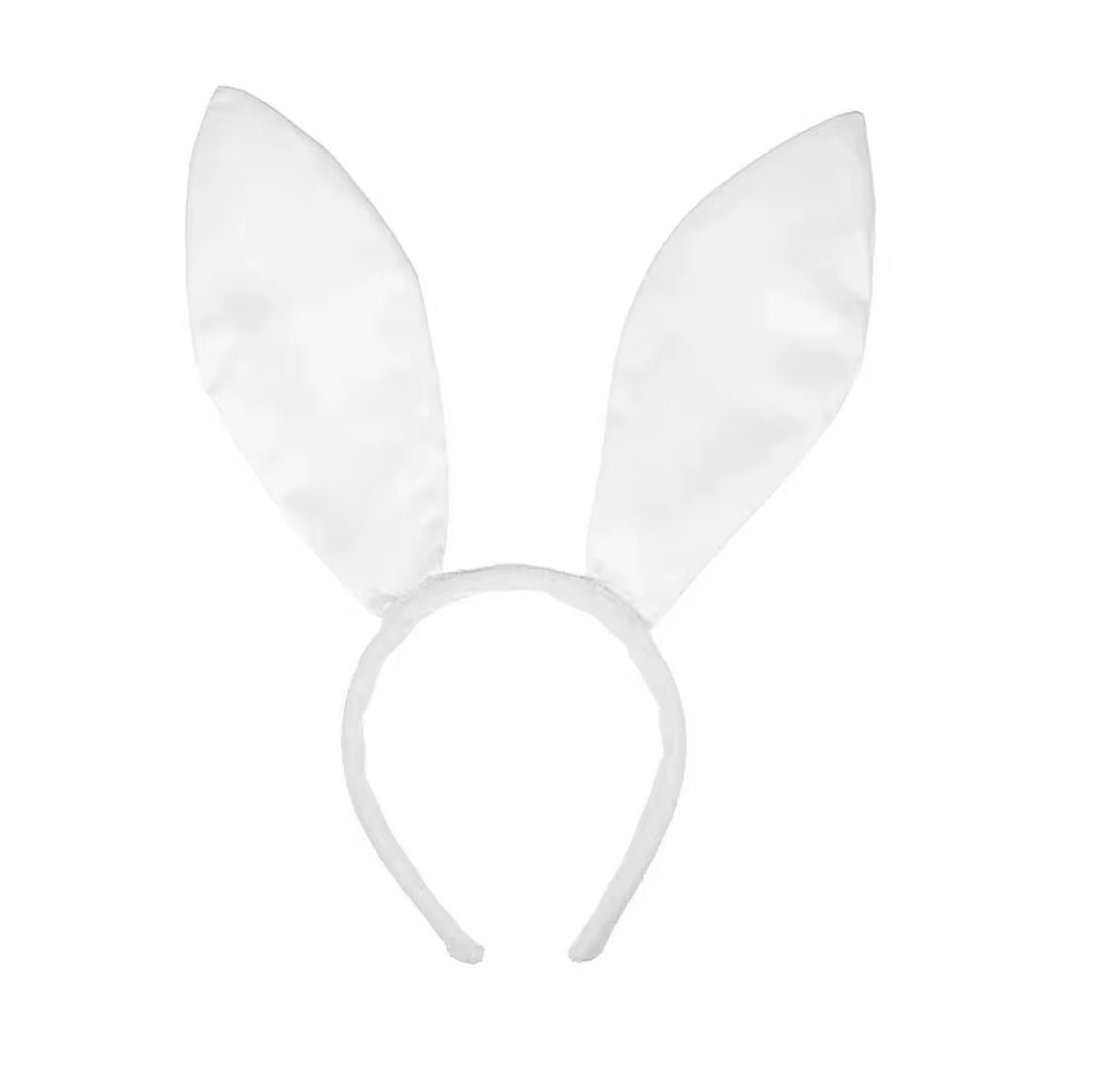 SATIN BUNNY EARS HEAD BAND WHITE