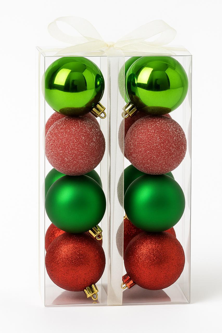 RED GREEN AND LIME GREEN ORNAMENTS 6CM