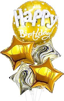 HAPPY ATTACHED BIRTHDAY GOLD BALLOON BOUQET