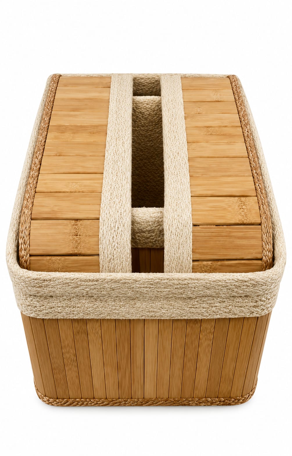 RECTANGULAR WOODEN STRIPS BASKET L