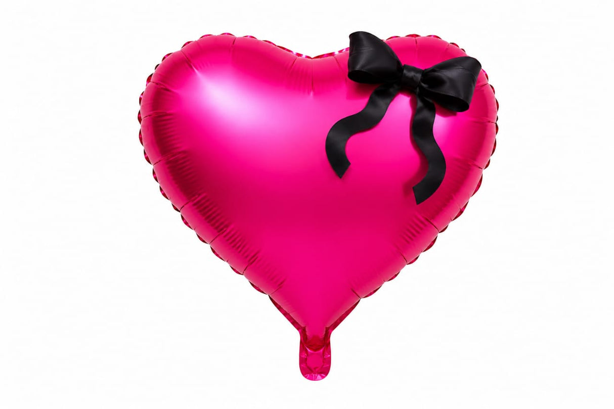 22 INCHES BLACK HEART WITH PINK BOW