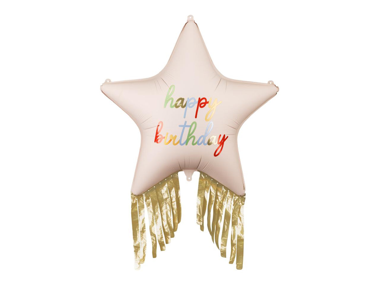 Happy Birthday foil balloon star with fringes