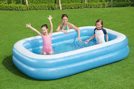 Giant Rectangular Inflatable Pool 262x175x51cm Blue Summer Kids Family Fun PVC