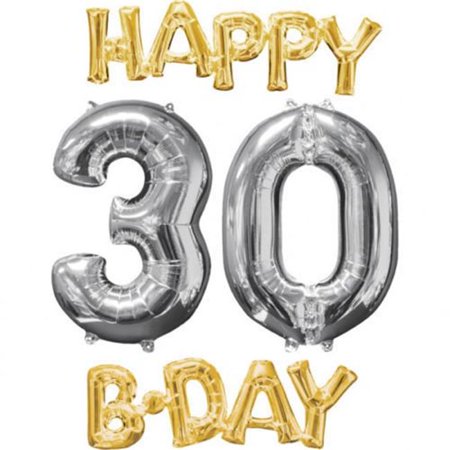 HAPPY 30 B-Day Phrase & Number Bunch Foil Balloon