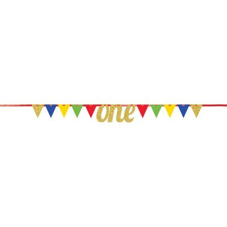 Multi color Glitter One First Birthday Pennant Banner