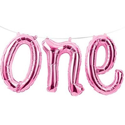 One Balloon Banner Pink in Script