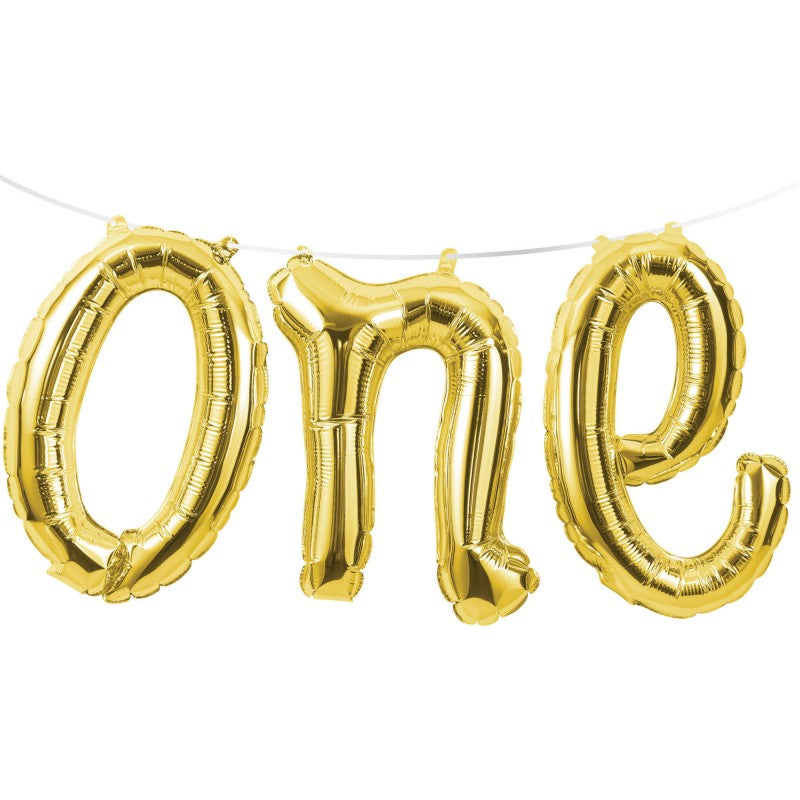 1st Birthday Gold One Balloon Banner