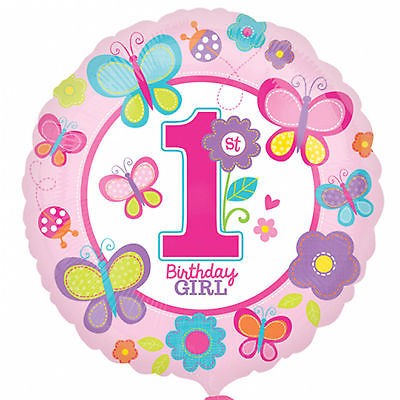 1st Birthday Girl Butterfly Balloon