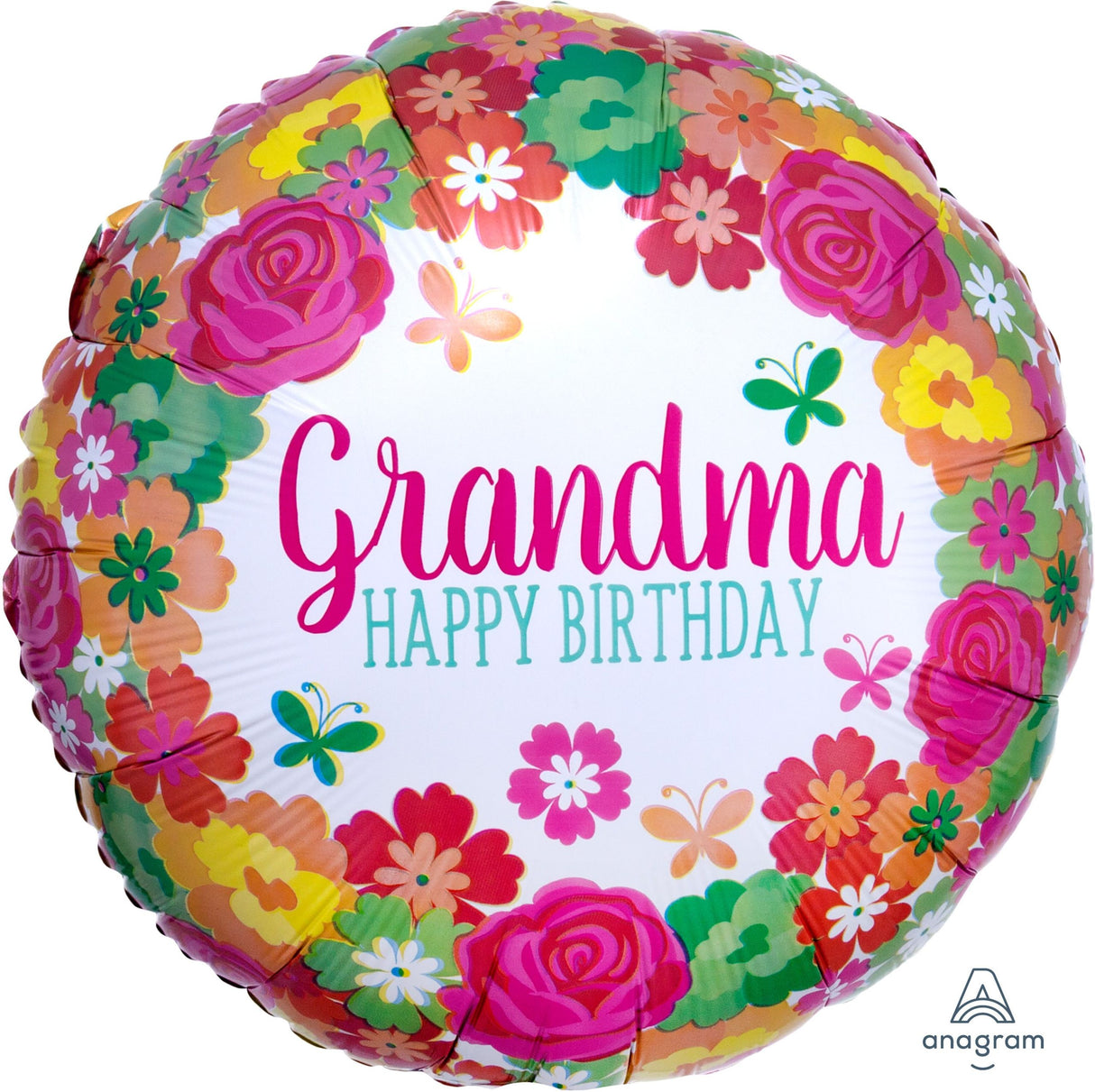 Happy Birthday Grandma Floral Round Foil Helium Balloon