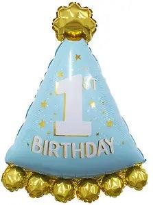 1ST BIRTHDAY HAT LARGE BABY BLUE SHAPE BALLOON