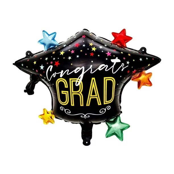 CONGRATS GRAD STARS CAP LARGE SHAPE BALLOON