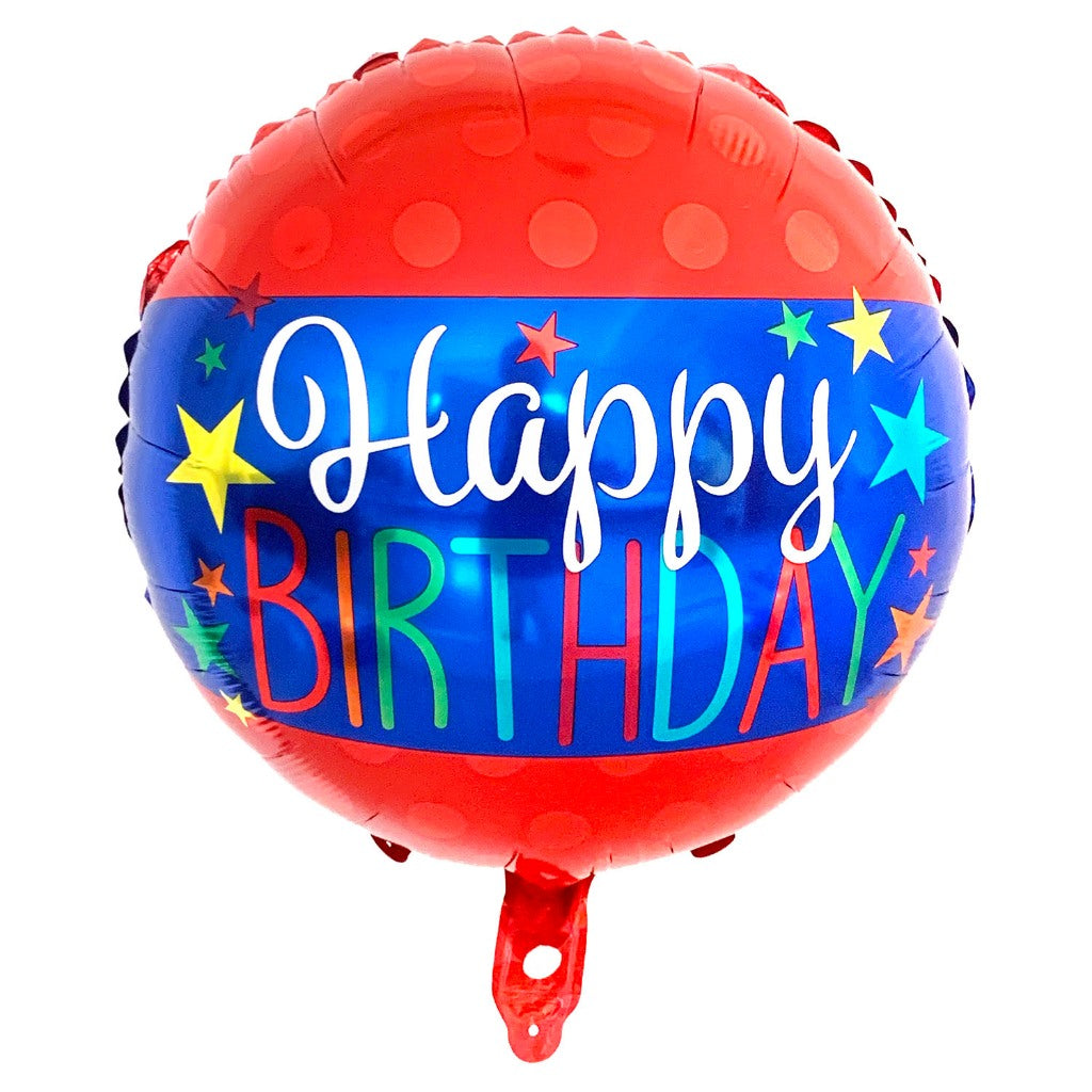 18 INCH HAPPY BIRTHDAY BLUE STRIPE RED BALLOON