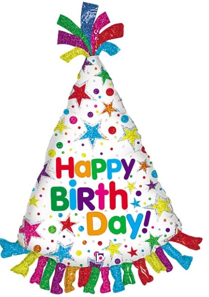 HAPPY BIRTHDAY PARTY HAT LARGE SHAPE BALLOON