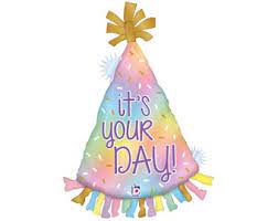 IT'S YOUR BIRTHDAY PARTY HAT COLORFUL LARGE SHAPE BALLOON
