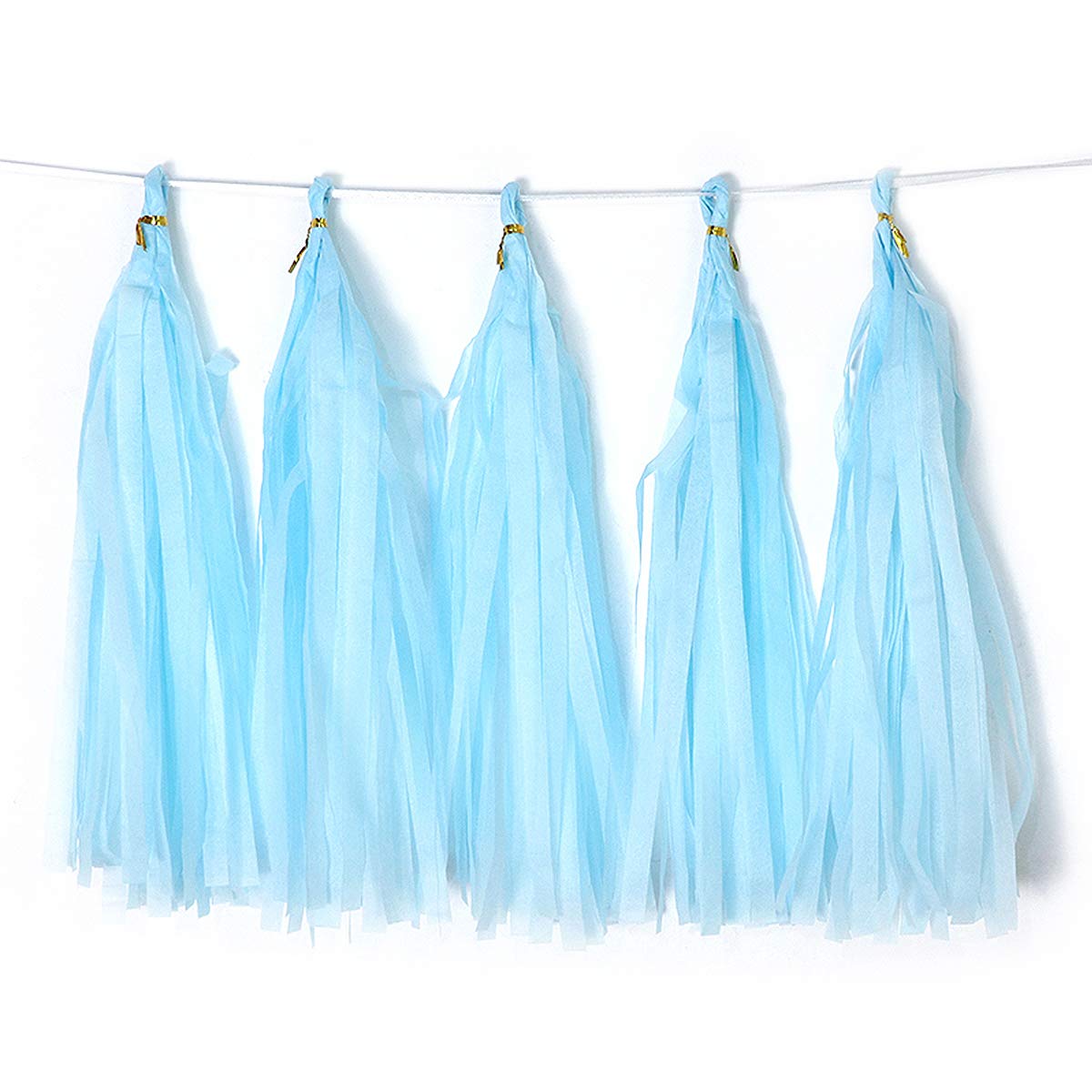 5 PAPER TASSELS LIGHT BLUE