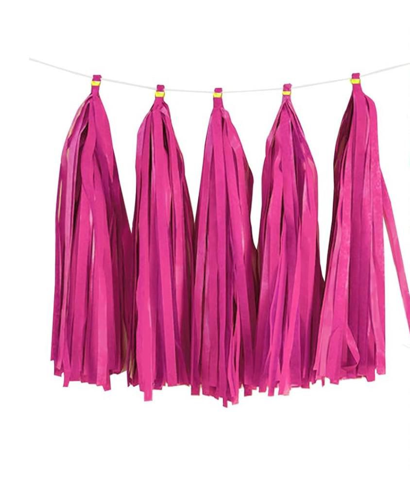 5 PAPER TASSELS HOT PINK