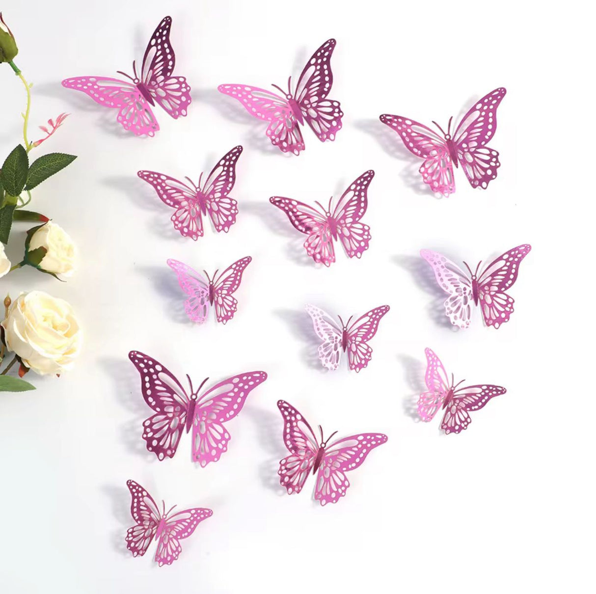 IRIDESCENT BUTTERFLIES HOT PINK 12 PCS
