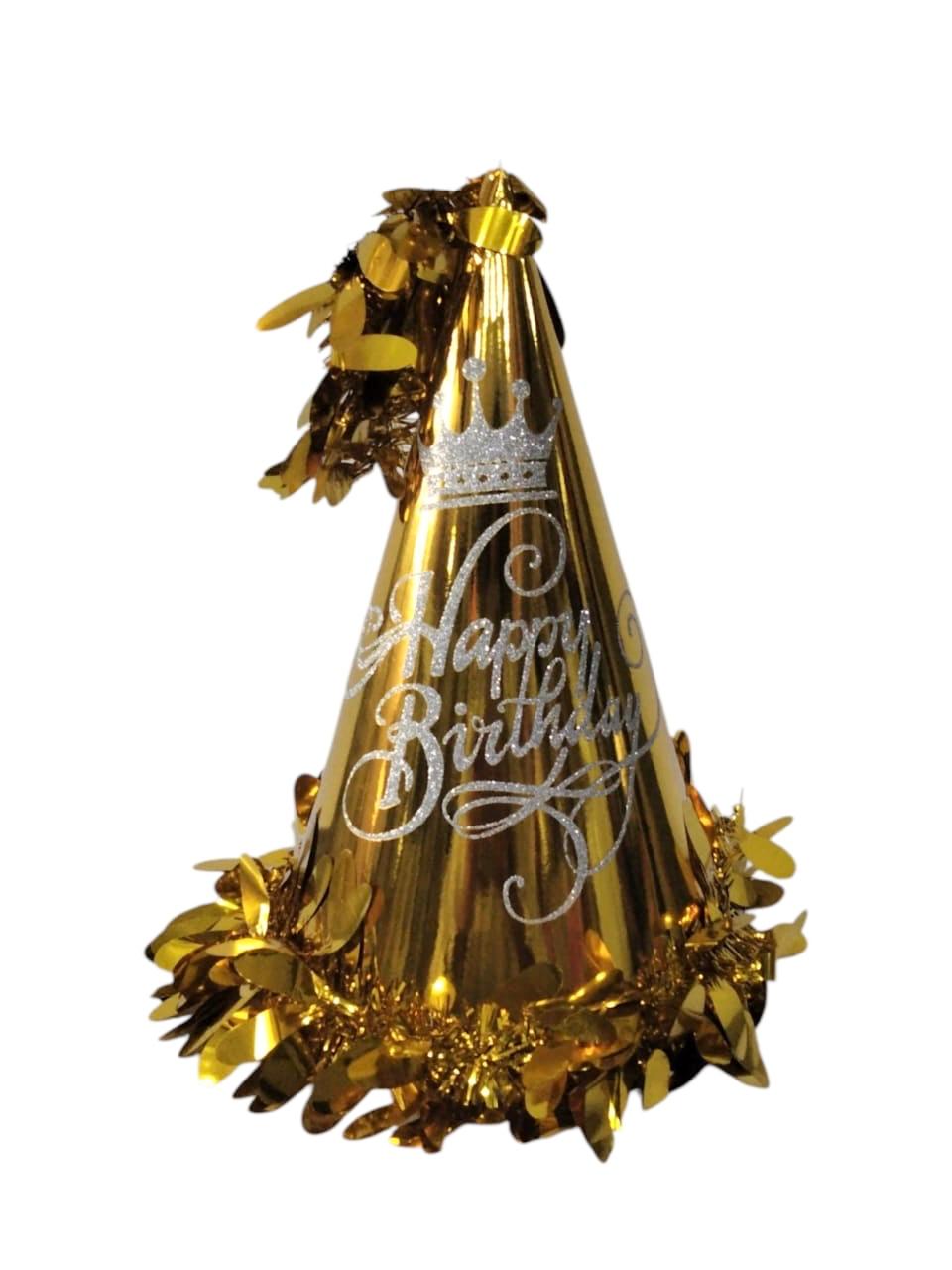 HAPPY BIRTHDAY METALLIC HATS GOLD