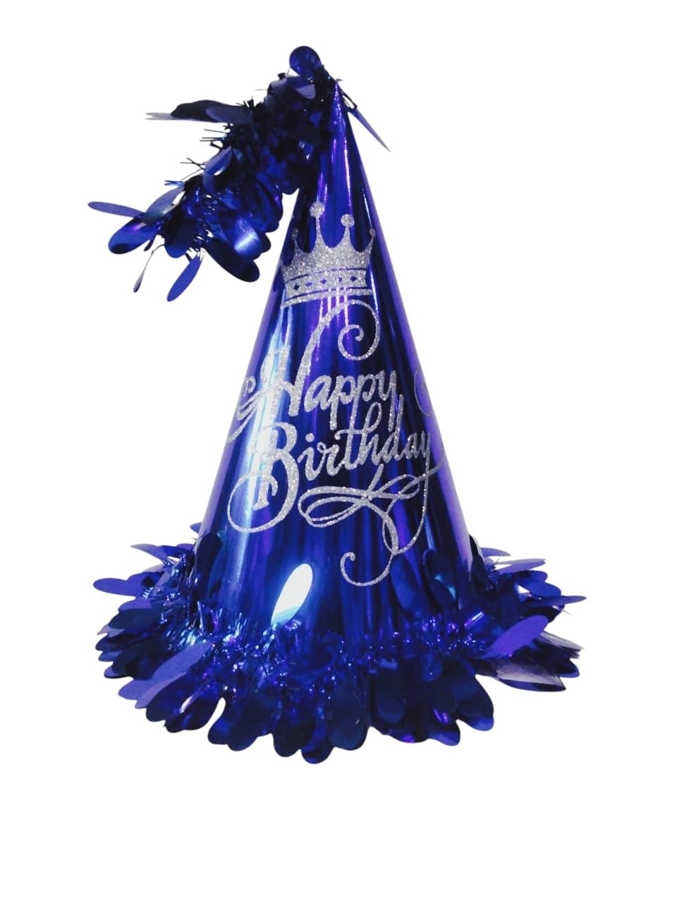 HAPPY BIRTHDAY METALLIC HATS BLUE