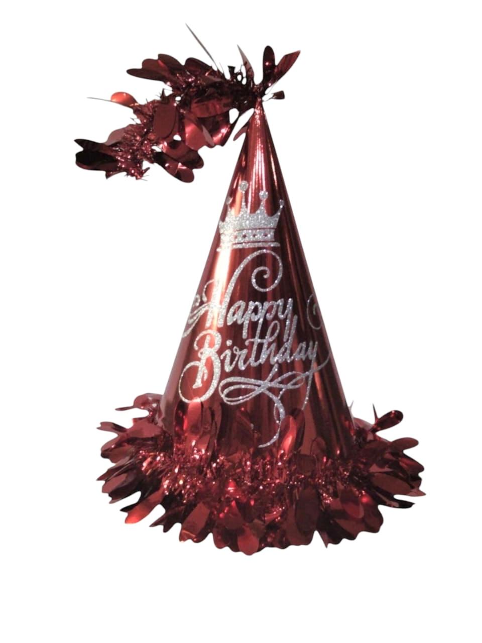 HAPPY BIRTHDAY METALLIC HATS RED