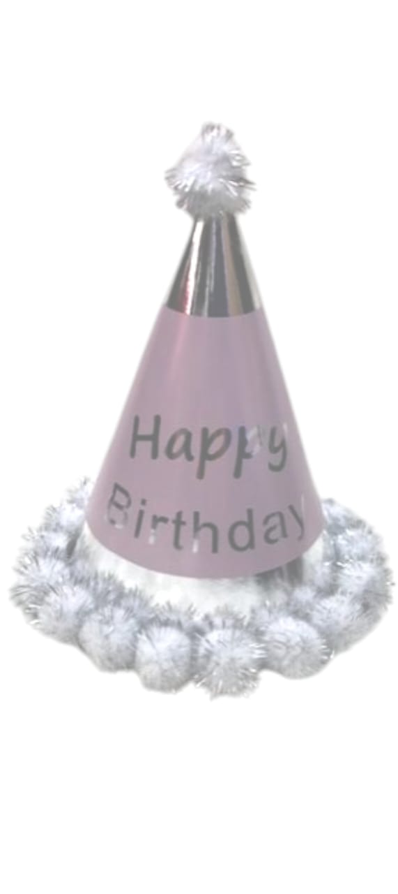 HAPPY BIRTHDAY POMPOM HAT BABY PINK