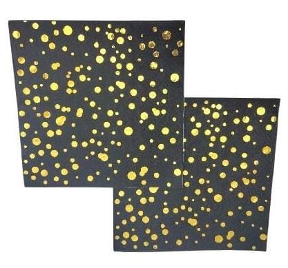 POLKA DOTS GOLD STAMP BLACK NAPKINS