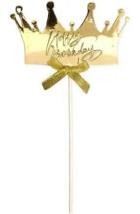 HAPPY BIRTHDAY CROWN CAKE TOPPER GOLD