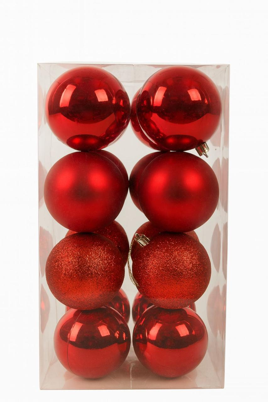 RED CHRISTMAS ORNAMENTS 8 CM 16 PCS