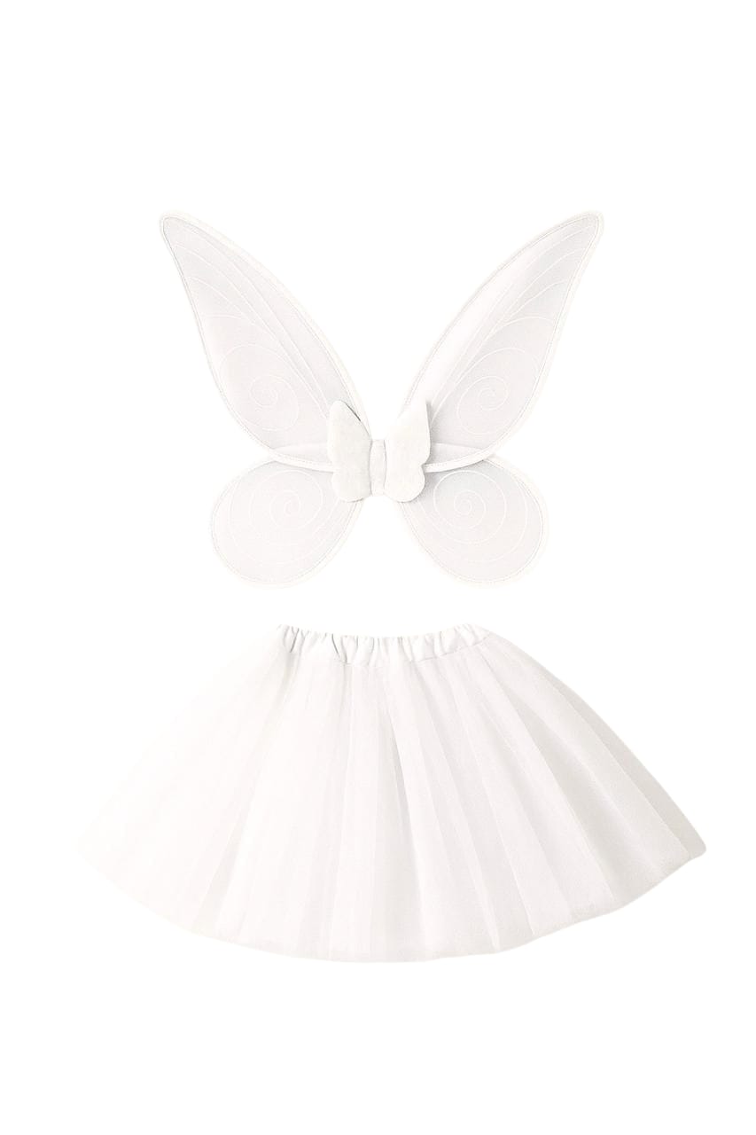 BUTTERFLY WINGS WITH TULL TUTU SKIRT WHITE
