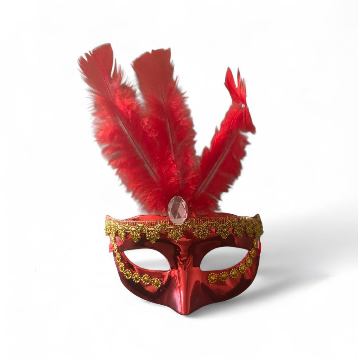 RED MIDDLE FEATHER MASK