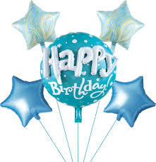 HAPPY ATTACHED BIRTHDAY BLUE BALLOON BOUQET