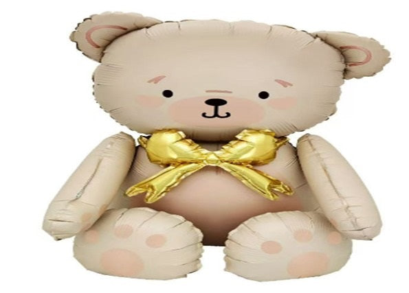 CUTE TEDDY GOLD BOW LARGE SHAPE BALLOON