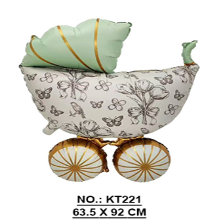 MINT AND GOLD BABY CARRIAGE LARGE SHAPE BALLOON