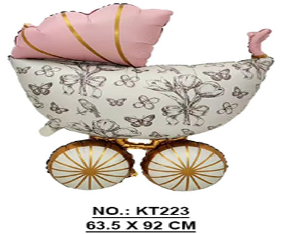 PINK AND GOLD BABY CARRIAGE LARGE SHAPE BALLOON