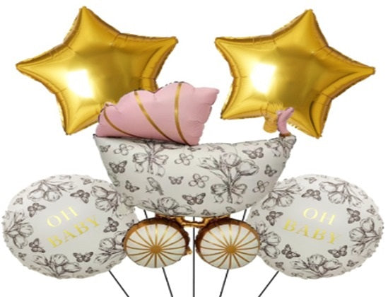 PINK AND GOLD BABY CARRIAGE BALLOON BOUQET