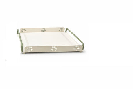 Metal Off White Tray With Sage Handles L
