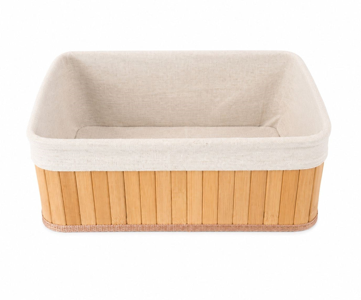 RECTANGULAR WOODEN STRIPS BASKET L