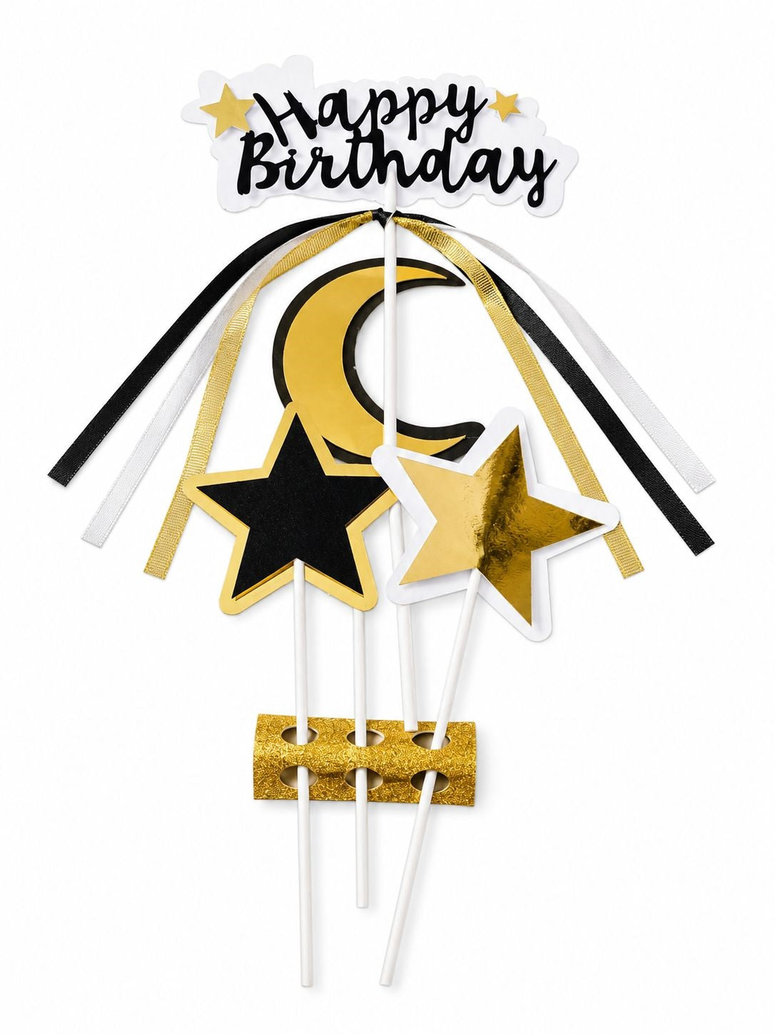 HAPPY BIRTHDAY GOLDEN STARS CAKE TOPPERS