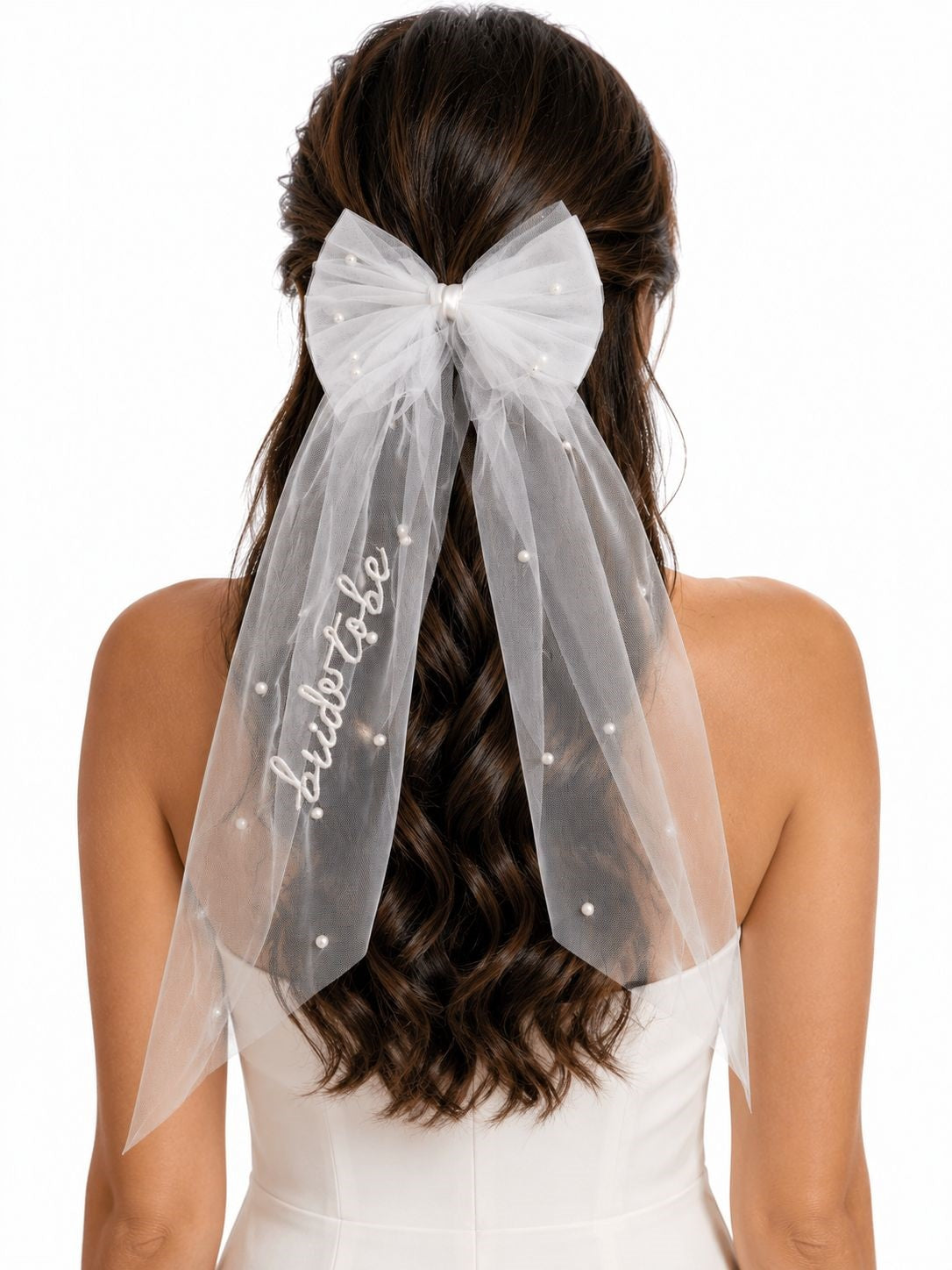 EMBROIDED BRIDAL TULL BOW
